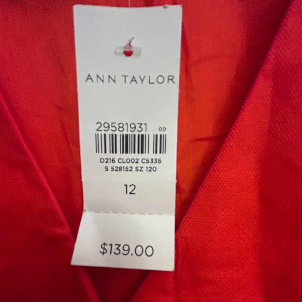 Nwt ANN TAYLOR red cotton/linen blend V-neck coat dress (12) - Picture 3 of 8